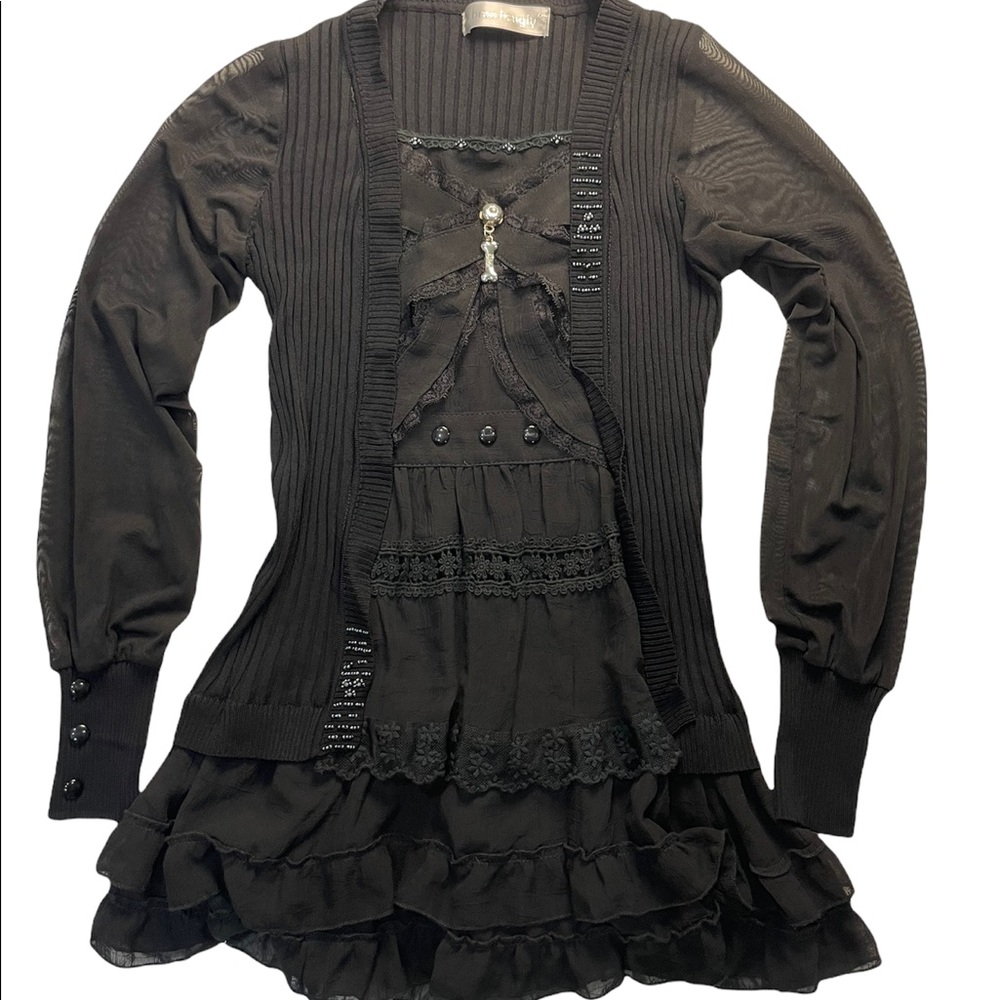 *SOLD*Vintage lace black ruffle grunge fairy top mesh long sleeve